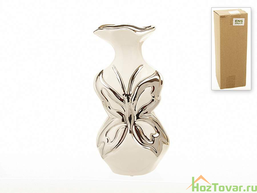 Ваза декоративная "Серебристая бабочка" 14*10*30см (керамика) (без подарочной упаковки)