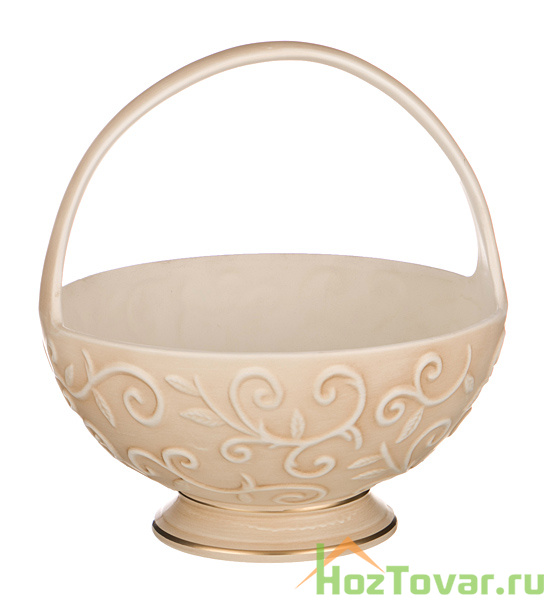 Корзинка декоративная "АРТ ДЕКО" круглая персиковая с золотой каймой диаметр=27 см.высота=28 см.